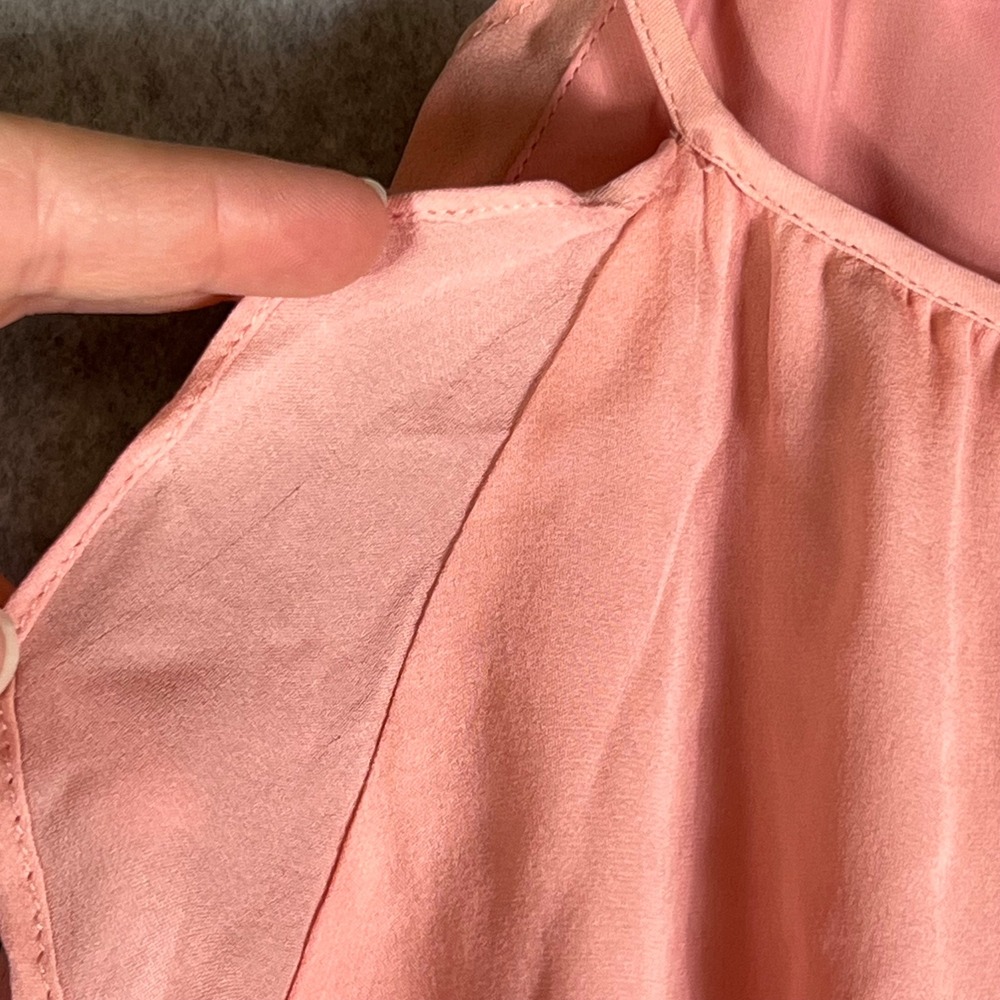 Parker New York M Pink Silk Halter Mini Dress Smocked‎ Waist Ruffle Resortwear - Picture 2 of 10